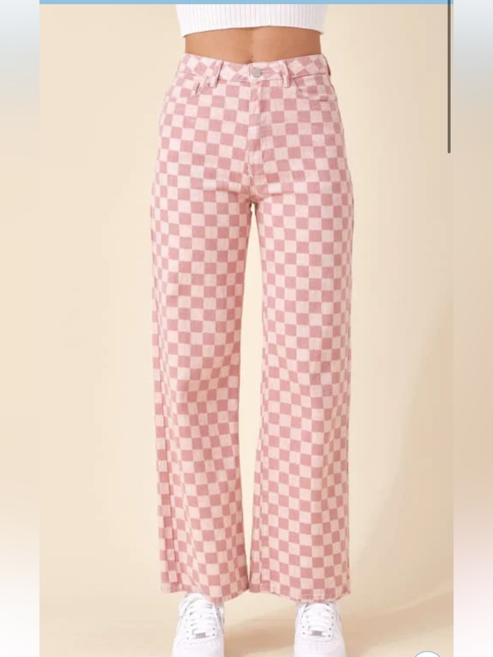 Mid rise Straight Leg Checkered Jeans in Pink - Women